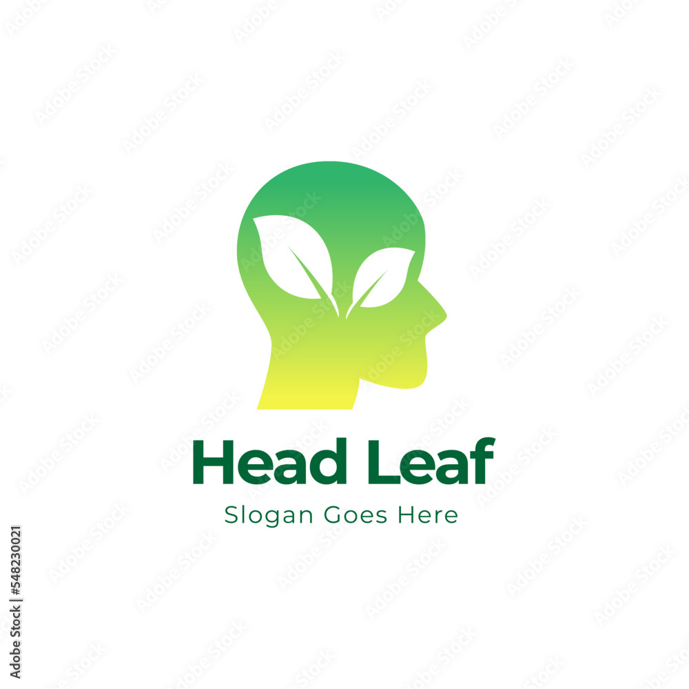 Human head leaves logo illustration. Organic head brain logo concept design. Human head leaves logo illustration. Organic head brain logo concept design.