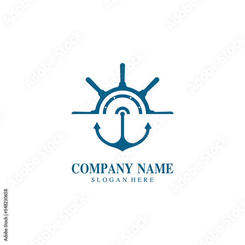 Cruise ship rudder template logo design with ocean waves.