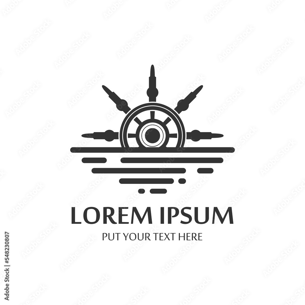 Cruise ship rudder template logo design with ocean waves. Cruise ship rudder template logo design with ocean waves.