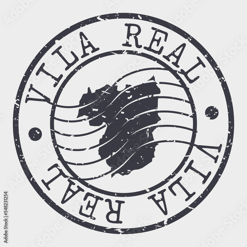 Vila Real, Portugal Stamp Map Postal. Silhouette. Passport Round Design. Vector Icon. Design Retro Travel National Symbol.