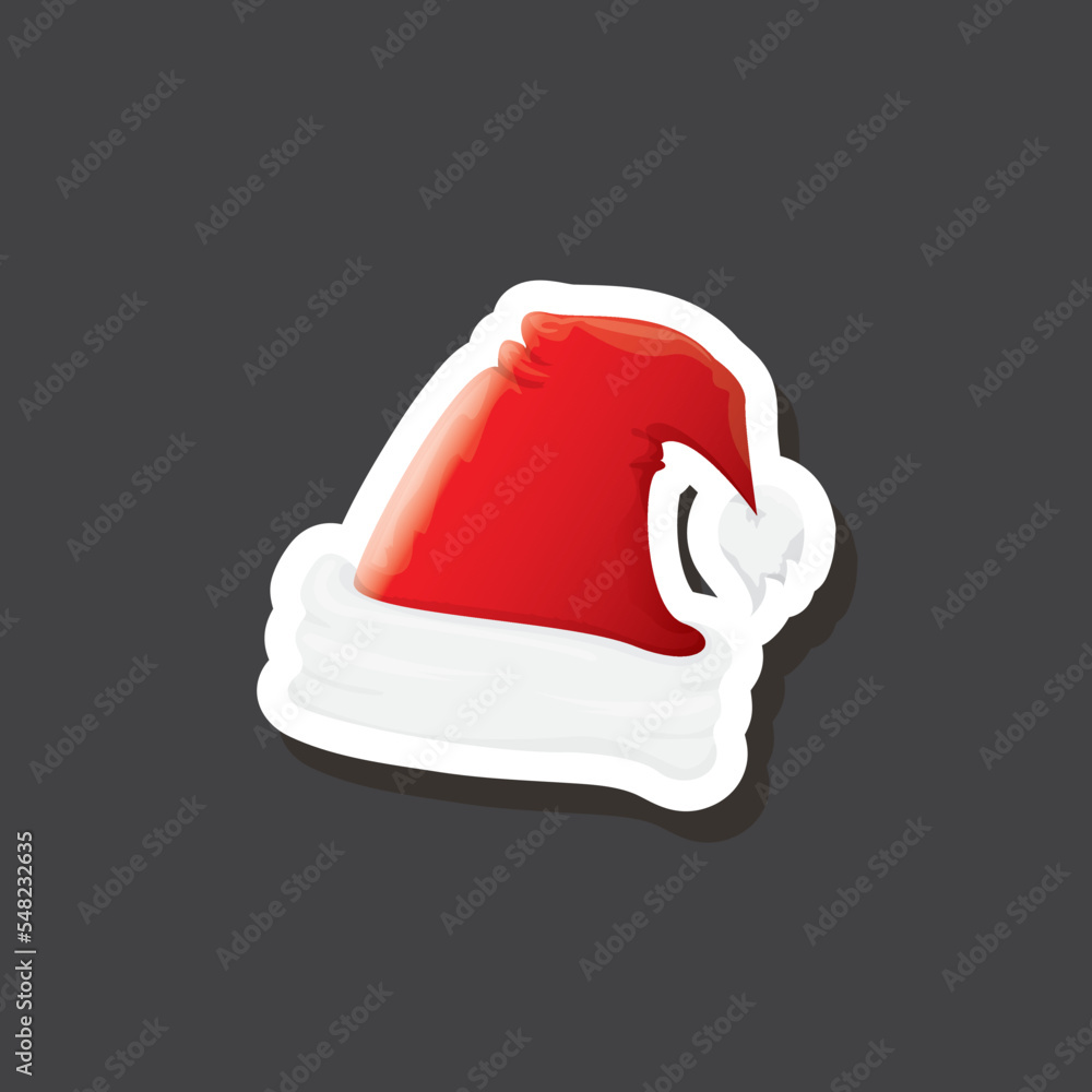 vector red funky Santa Claus hat sticker icon or label isolated on grey background. merry christmas design element for banners and geeting cards vector red funky Santa Claus hat sticker icon or label isolated on grey background. merry christmas design element for banners and geeting cards