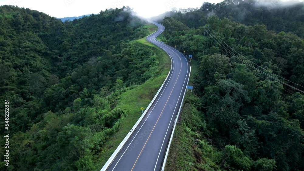 Aerial view of a beautiful road in the mountains The famous road of Nan province, curve number three. Aerial view of a beautiful road in the mountains The famous road of Nan province, curve number three.