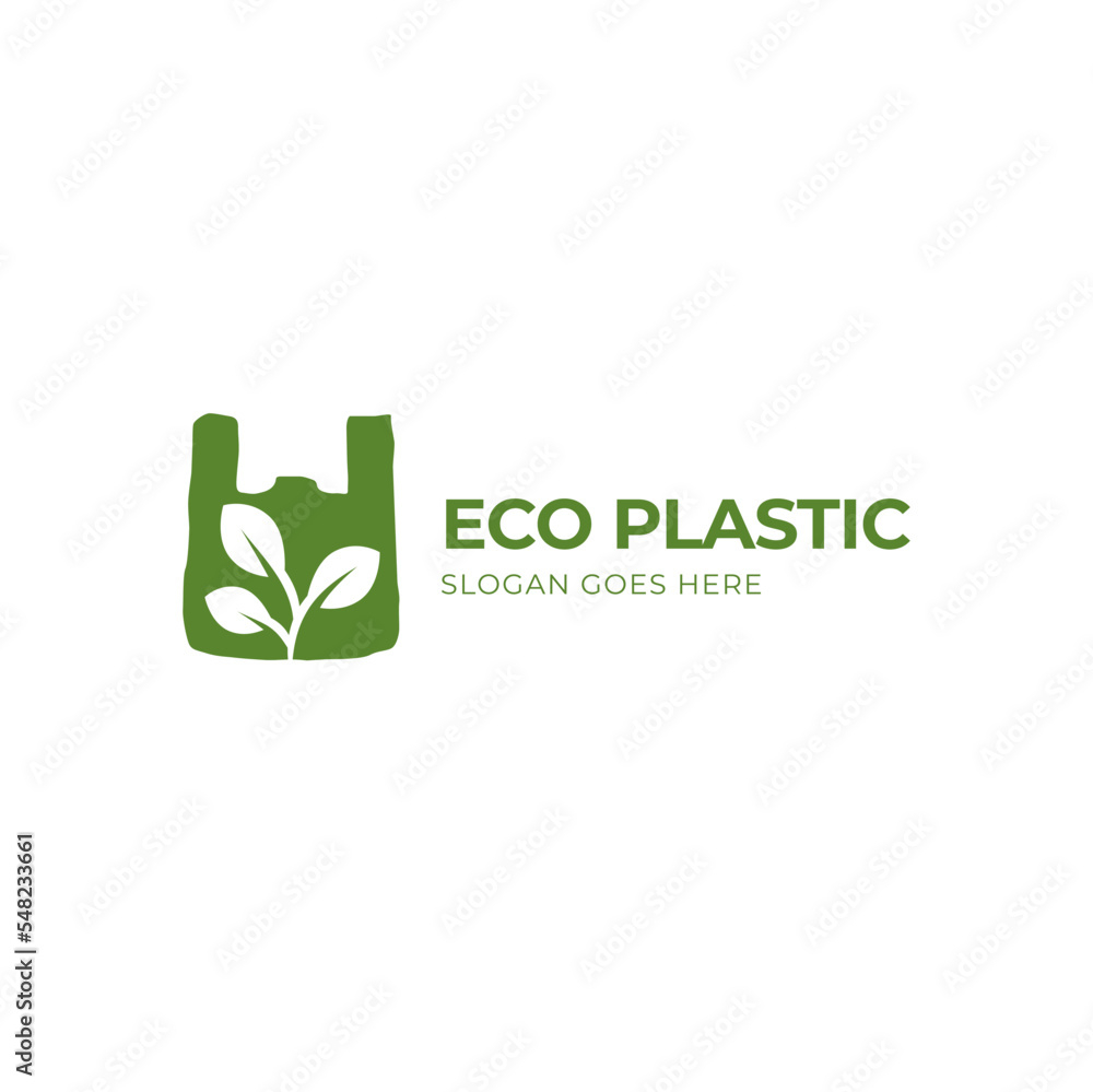 Eco plastic, Reuse plastic or plastic bag with leaves. Vector icon linear template Eco plastic, Reuse plastic or plastic bag with leaves. Vector icon linear template