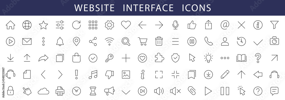 Website Interface thin line icons set. User Interface icons. Basic Web editable stroke icons collection. Vector - obrazy, fototapety, plakaty 