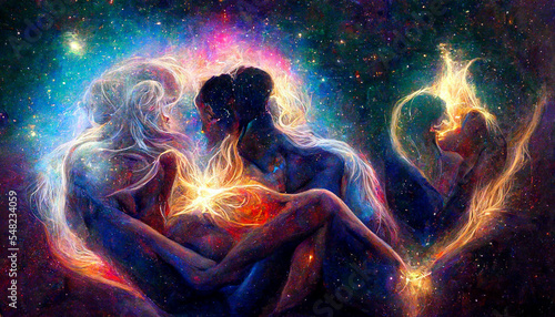 Love in the universe among stars surreal dream concept astrology
