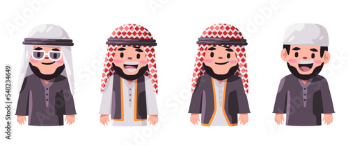 Set character of arab man avatar of muslim Islam young smile person