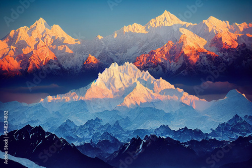 Magical white mountains among a mountain range fantasy landscape