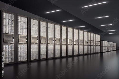 Modern data center with many computer server racks datacenter