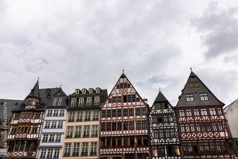 Traditional historic buildings in the town center of Frankfurt.