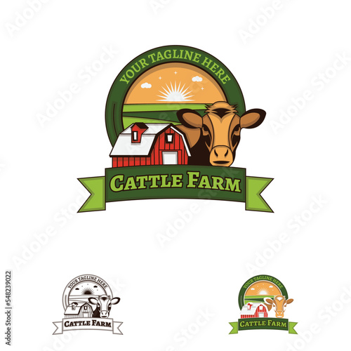 Cattle farm logo vector. Suitable for various business needs, especially the character of a cow animal.