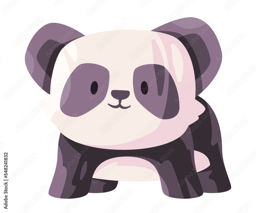 Fototapeta premium Pose panda bear with cute adorable face animal doll in white black color cartoon illustration