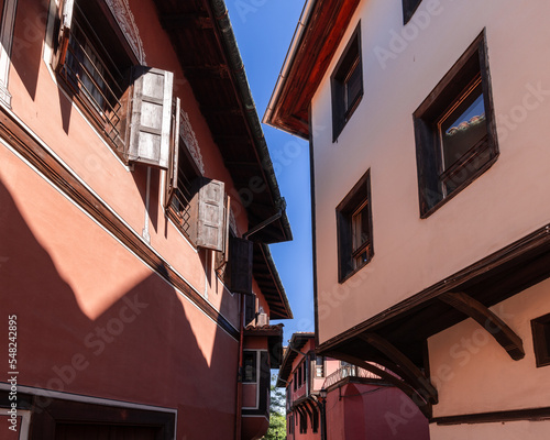 Remarkable historical narrow streets of Plovdiv, heaped houses of different architectural styles violate urban planning conceivable rules, but this city uniqueness is attractive to tourists, Bulgaria