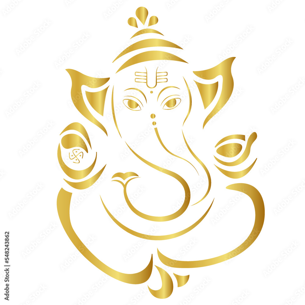 Hindu god Vinayagar or Ganesha golden outline vector illustraton ...