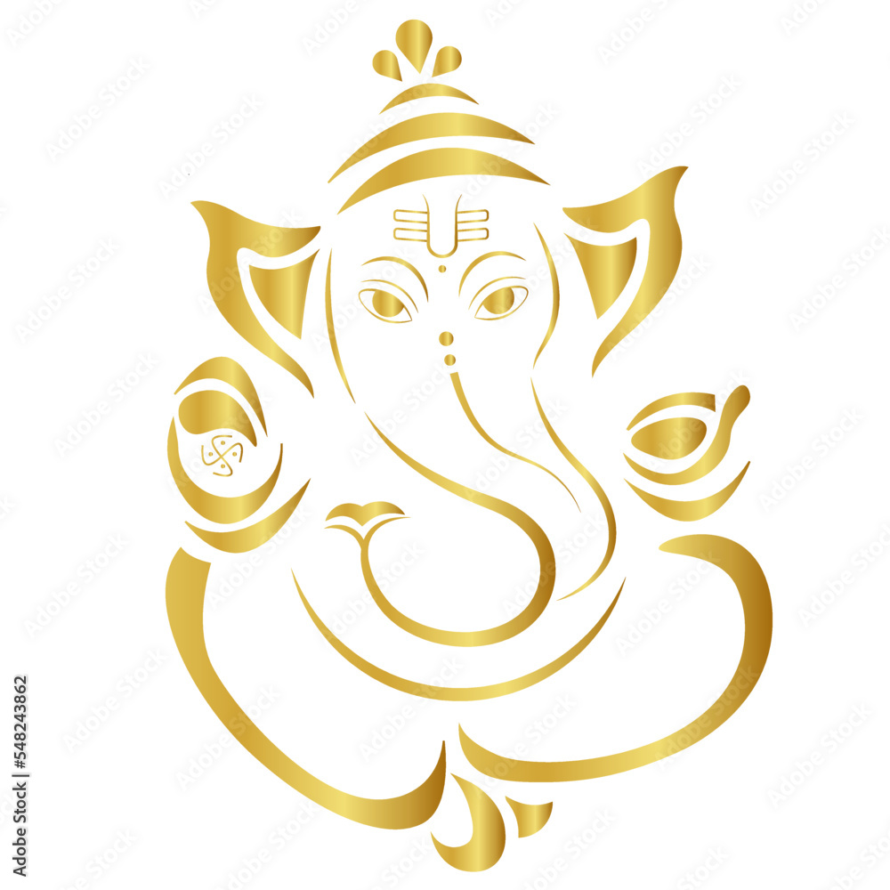 Hindu god Vinayagar or Ganesha golden outline vector illustraton - obrazy, fototapety, plakaty 