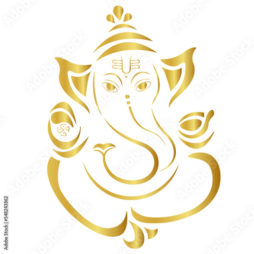 Fotografie, Obraz Hindu god Vinayagar or Ganesha golden outline vector illustraton