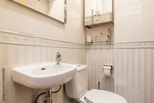 Wallpaper Mural Small bathroom with porcelain sink, valanced tile, and subtly grated tile Torontodigital.ca