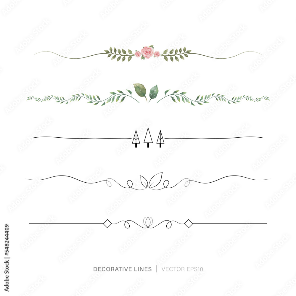 Page end or divider drawing line collection, botanical theme - obrazy, fototapety, plakaty 