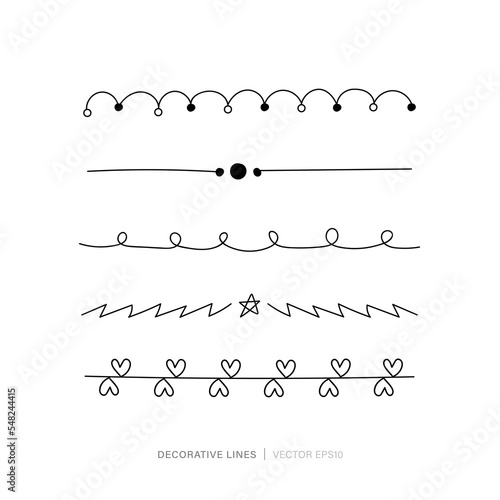 Page end line or divider set doodle drawing style on white background