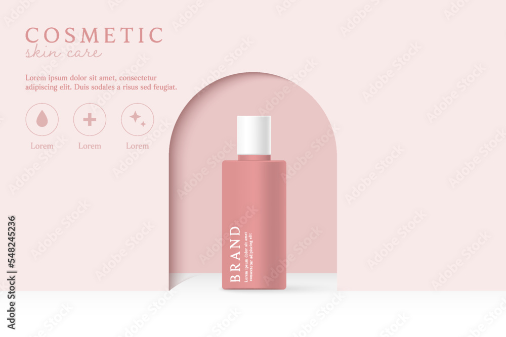 Cosmetics and skin care product ads template on pink background.
