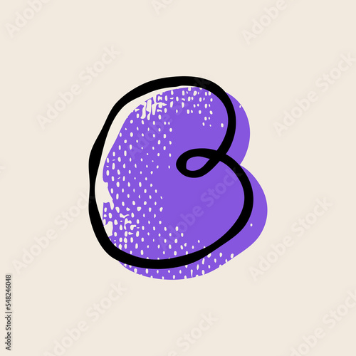 B letter logo hand-drawn with a marker with paint shift effect and vintage grunge texture.