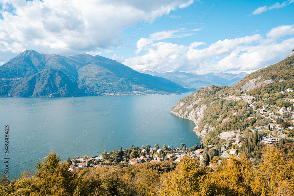 Fototapeta premium Beautiful view from the height on the blue lake como in italy