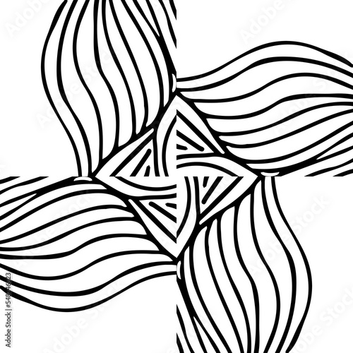 Simple minimalist wave pattern. Hand drawn graphic line art. Modern abstract landscape. Monochrome black and white curly doodles.