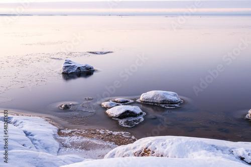 Rocky beach in winter. Pörkenäs, Jakobstad/Pietarsaari. Finland.