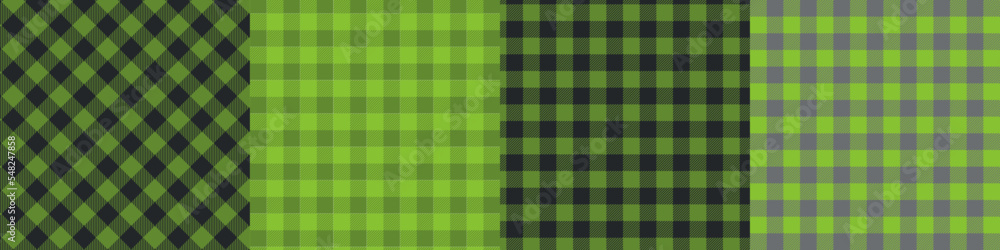 Set of Tartan seamless pattern background. Texture in Green, gray and black colors. Set of Tartan seamless pattern background. Texture in Green, gray and black colors.