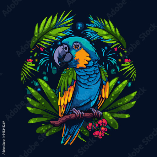 Cockatoo bird logo. Parrot Mascot illustration blue macaw bird Character Design
