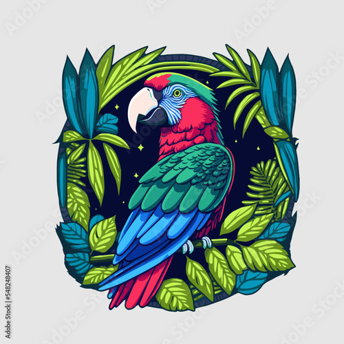 Cockatoo bird logo. Parrot Mascot illustration blue macaw bird Character Design