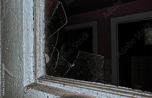 old house window broken glass
