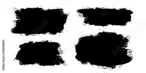 Set black ink stains. Black paint, ink brush stroke, dark paint brush stain. Modern abstract banner with black ink stain brush on white background. Isolated abstact ink texture. Vector Illustration