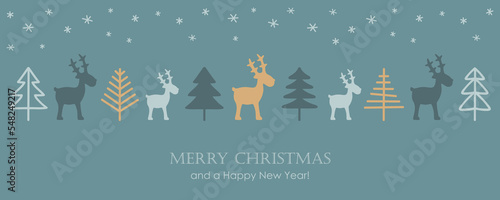cute christmas greeting card deer and pattern fir tree