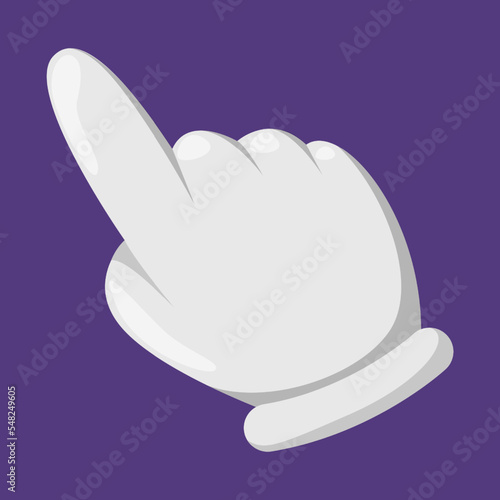 Cartoon hand cursor. Vector illustration of a hand palm with finger pointing to some point. Game icon, click the button