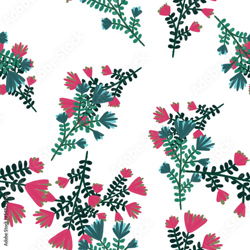 Hand drawn herbal seamless pattern. Freehand organic background. Decorative forest flower endless wallpaper