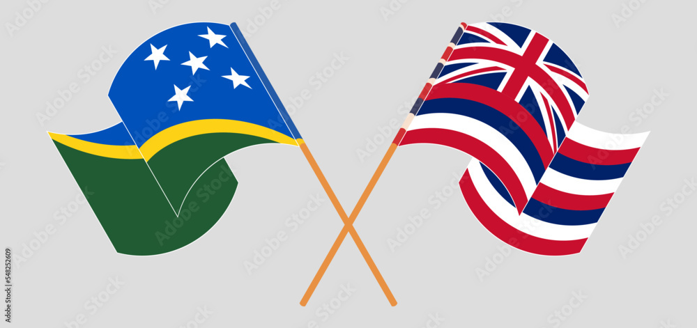 Crossed and waving flags of Solomon Islands and The State Of Hawaii Crossed and waving flags of Solomon Islands and The State Of Hawaii