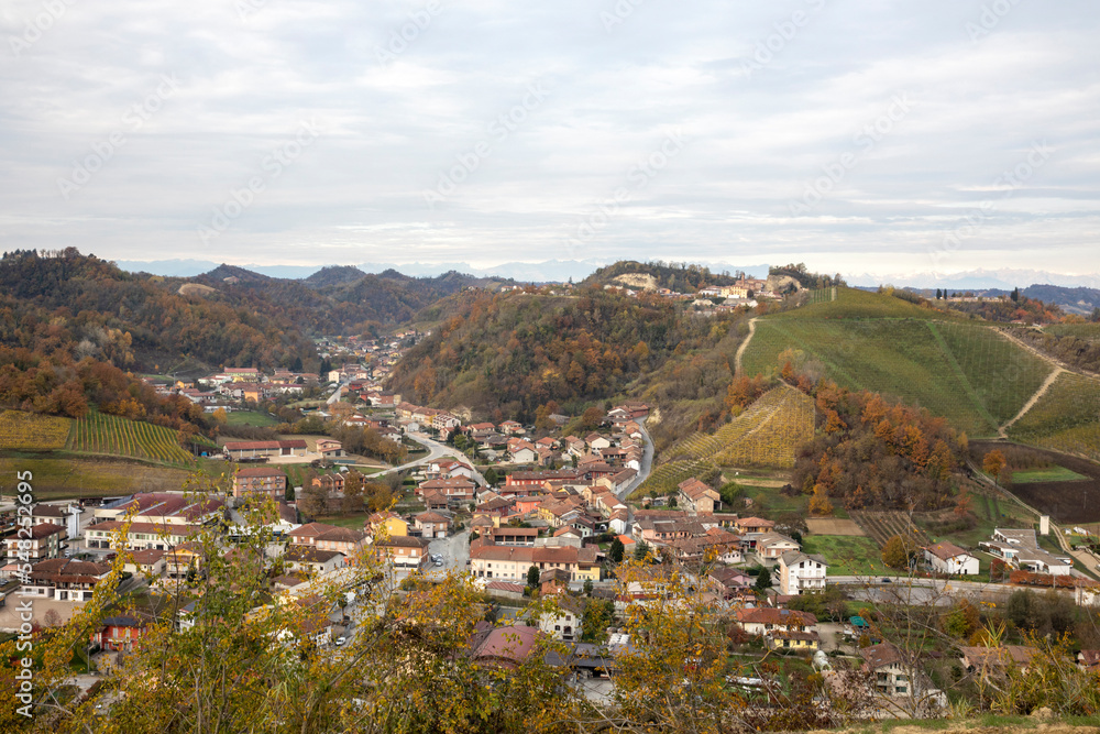 Vezza d' Alba (CN), Italy - November 19, 2022: Vezza d' Alba village and landscape, Vezza d' Alba, Cuneo, Piedmont, Italy.