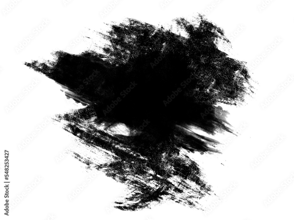 Black oil grungy brush strokes painted on white background