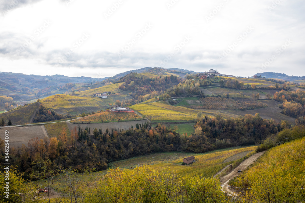 Langhe (CN), Italy - November 19, 2022: Langhe landscape in autumn, Langhe,  Piedmont, Italy.