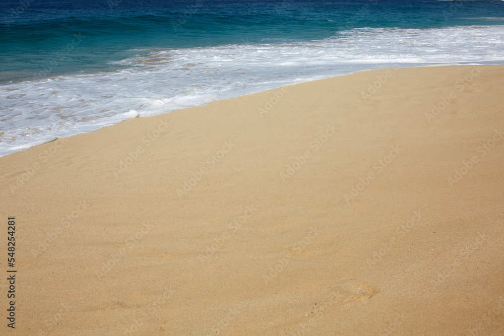 Scenic seascape with foamy waves and sandy coast Scenic seascape with foamy waves and sandy coast