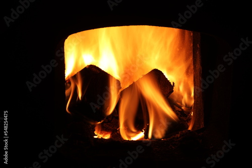 fire burning in a wood stove