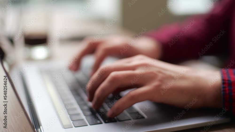 Close up of freelancer's developer hands typing program code on laptop keyboard in coworking. Businessman at work in working in office. Copywriter writing text on computer keyboard in coffeeshop. Close up of freelancer's developer hands typing program code on laptop keyboard in coworking. Businessman at work in working in office. Copywriter writing text on computer keyboard in coffeeshop.