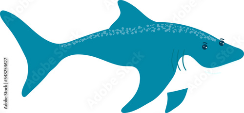 Cartoon style, shark, fish, dangerous inhabitant, ocean predatory, wildlife underwater, design, flat vector illustration.