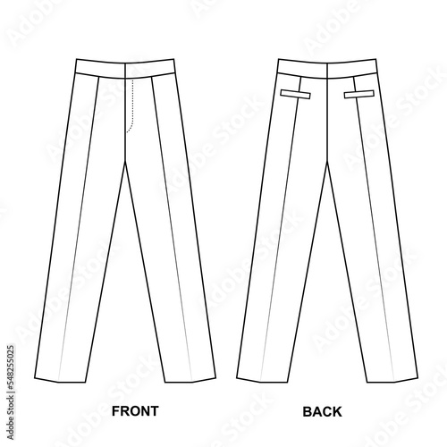 Vector drawing of suit classic trousers. Template for pants design.