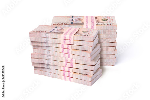 Slika na platnu Stack of two million thai baht banknote money isolated on white background