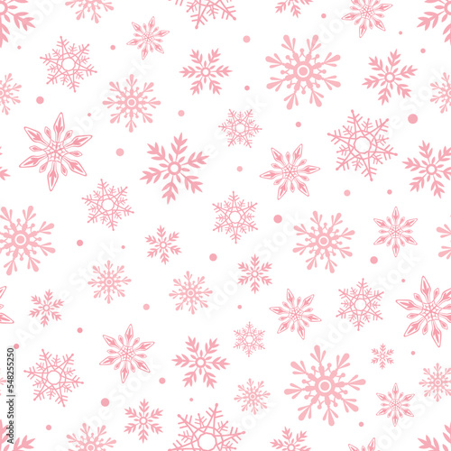 Seamless pattern pink snowflakes vector illustration