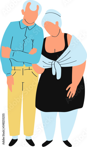 Woman man together, happy near, mature people, holding elderly, Isolated on white, design, flat style vector illustration.