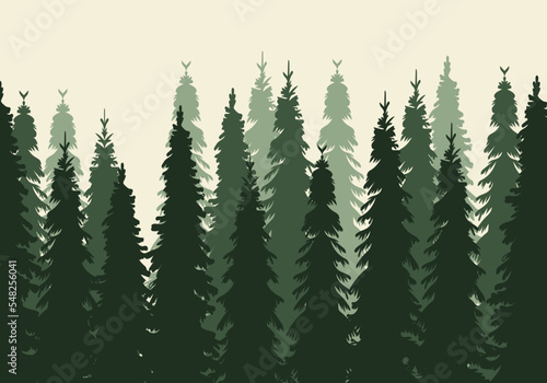 silhouette green forest, park pine, spruce design vector isolated