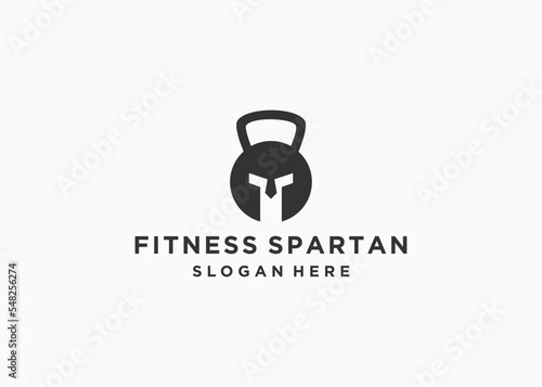 kettlebell with spartan logo design vector illustration template