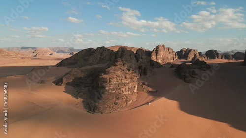Aerial shot of the mountains in Wadi Rum valley in Jordan, Western Asia photo